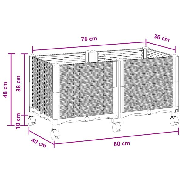 Градинска саксия с колела Черно 80 x 40 x 44 см ПП