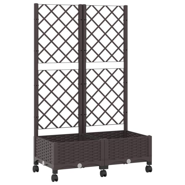Градински сандък с решетка и колела Кафяво 80 x 40 x 131,5 см