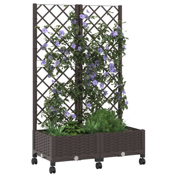 Градински сандък с решетка и колела Кафяво 80 x 40 x 131,5 см