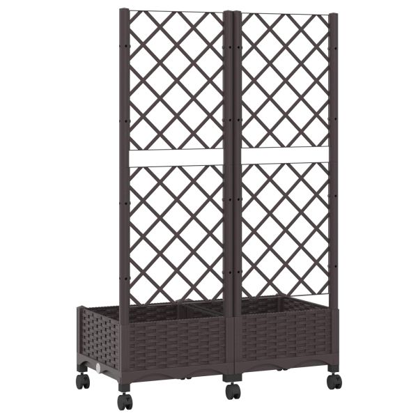 Градински сандък с решетка и колела Кафяво 80 x 40 x 131,5 см