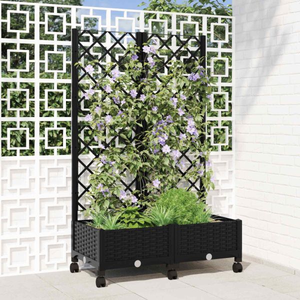 Градински сандък с решетка и колела Черно 80 x 40 x 131,5 см ПП