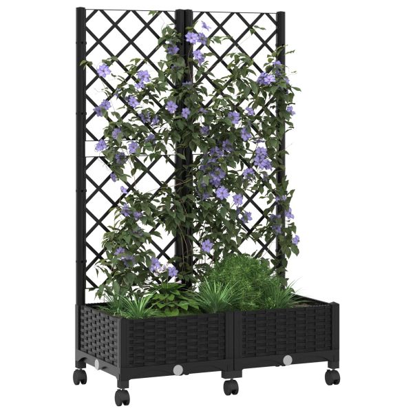 Градински сандък с решетка и колела Черно 80 x 40 x 131,5 см ПП