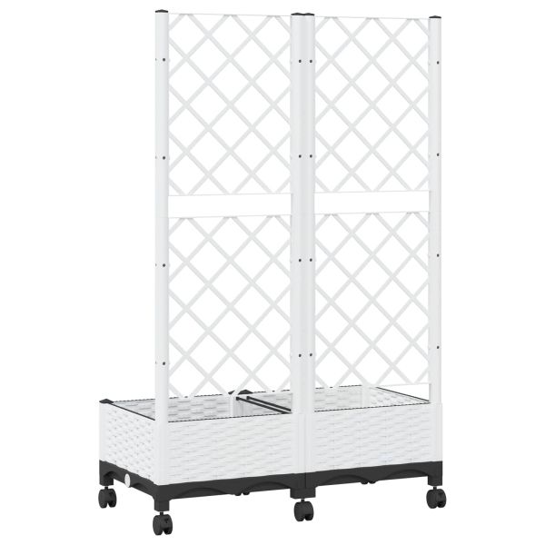 Градински сандък с решетка и колела Бяло 80 x 40 x 131,5 см ПП