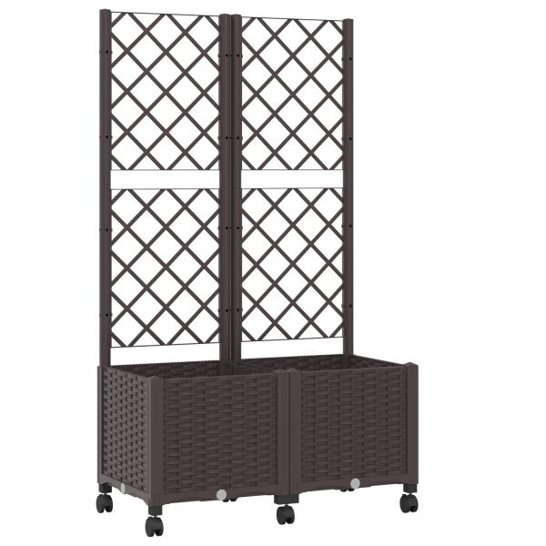 Градински сандък с решетка и колела Кафяво 80 x 40 x 146 см ПП