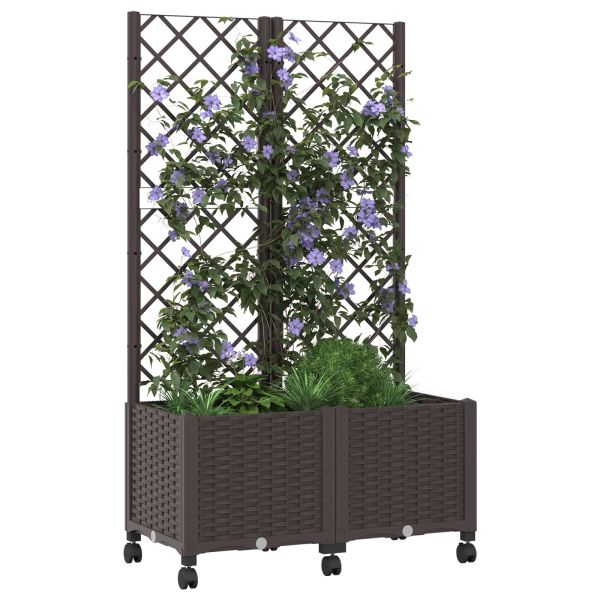 Градински сандък с решетка и колела Кафяво 80 x 40 x 146 см ПП