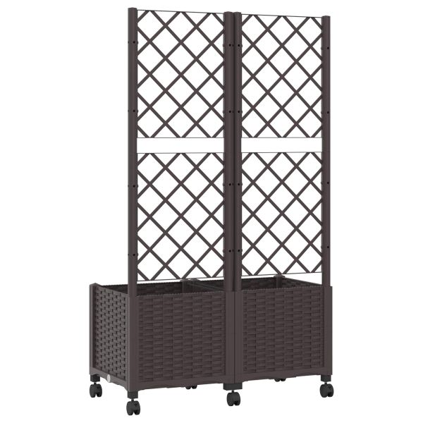 Градински сандък с решетка и колела Кафяво 80 x 40 x 146 см ПП