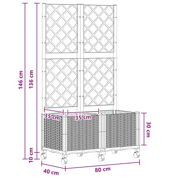 Градински сандък с решетка и колела Кафяво 80 x 40 x 146 см ПП