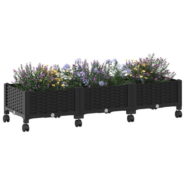 Градинска саксия с колела Черно 120 x 40 x 29 см ПП