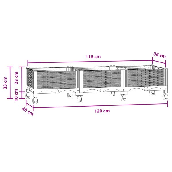 Градинска саксия с колела Синьо сиво 120 x 40 x 33 см ПП
