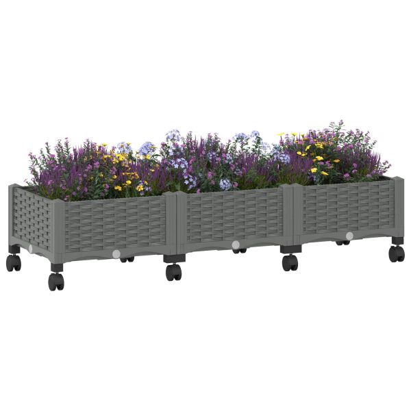 Градинска саксия с колела Светлосиво 120 x 40 x 33 см ПП