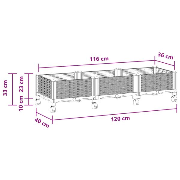 Градинска саксия с колела Бяло 120 x 40 x 33 см ПП
