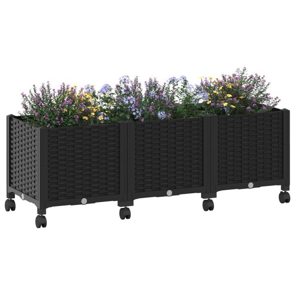 Градинска саксия с колела Черно 120 x 40 x 44 см ПП