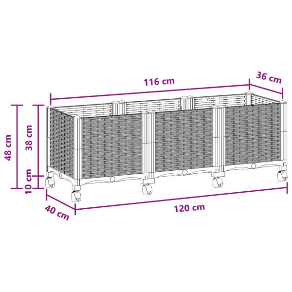 Градинска саксия с колела Черно 120 x 40 x 44 см ПП