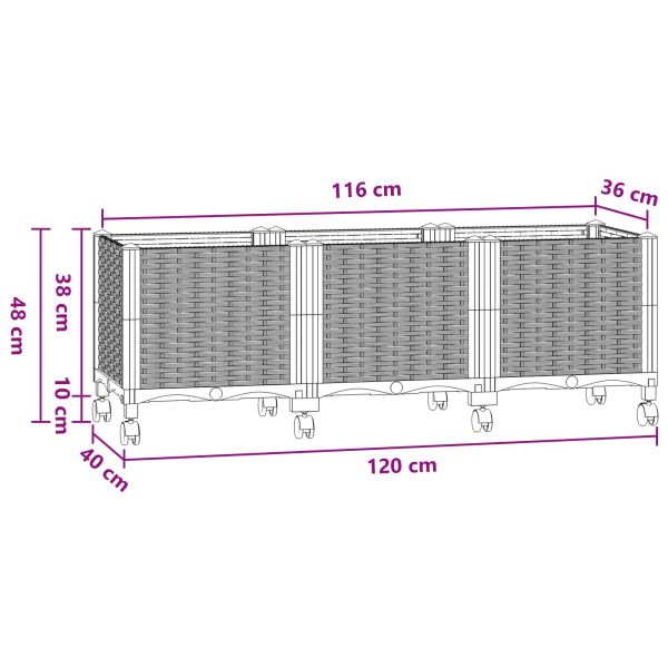 Градинска саксия с колела Синьо сиво 120 x 40 x 48 см ПП