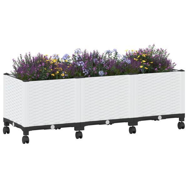 Градинска саксия с колела Бяло 120 x 40 x 48 см ПП