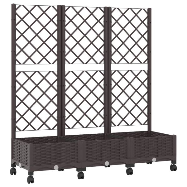 Градински сандък с решетка и колела Кафяво 120 x 40 x 131,5 см