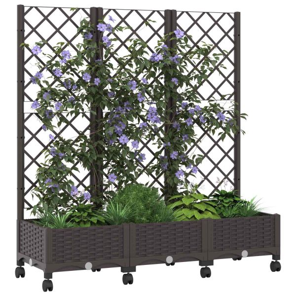 Градински сандък с решетка и колела Кафяво 120 x 40 x 131,5 см