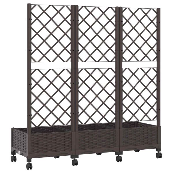 Градински сандък с решетка и колела Кафяво 120 x 40 x 131,5 см