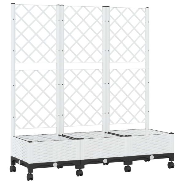 Градински сандък с решетка и колела Бяло 120 x 40 x 131,5 см ПП