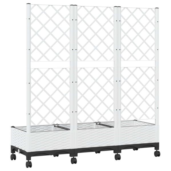 Градински сандък с решетка и колела Бяло 120 x 40 x 131,5 см ПП