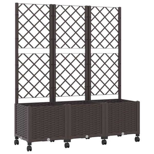 Градински сандък с решетка и колела Кафяво 120 x 40 x 146 см ПП