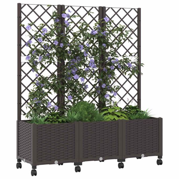 Градински сандък с решетка и колела Кафяво 120 x 40 x 146 см ПП