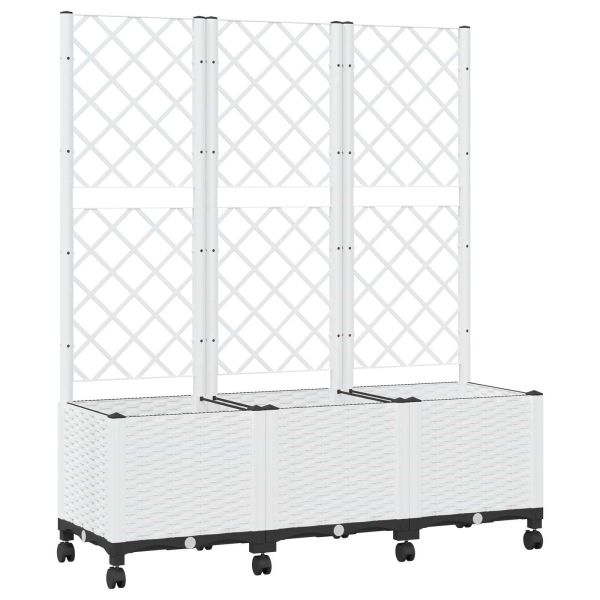 Градински сандък с решетка и колела Бяло 120 x 40 x 146 см ПП
