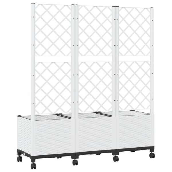 Градински сандък с решетка и колела Бяло 120 x 40 x 146 см ПП