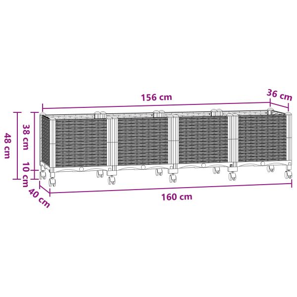 Градинска саксия с колела Синьо сиво 160 x 40 x 48 см ПП