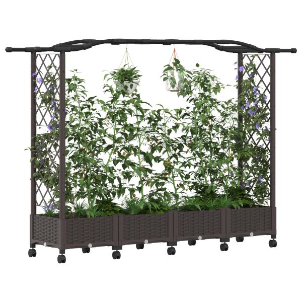 Повдигнато легло с решетка и покривка Кафяво 207 x 40 x 129 см