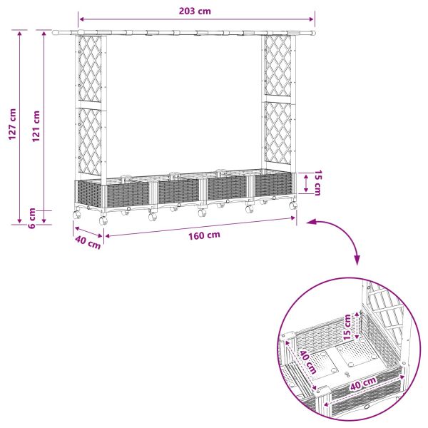 Повдигнато легло с решетка и покривка Черно 203 x 40 x 127 см