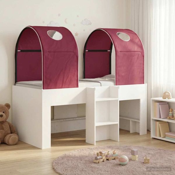 Легло с тунел 4 pcs Бяло и червено Инженерна дървесина