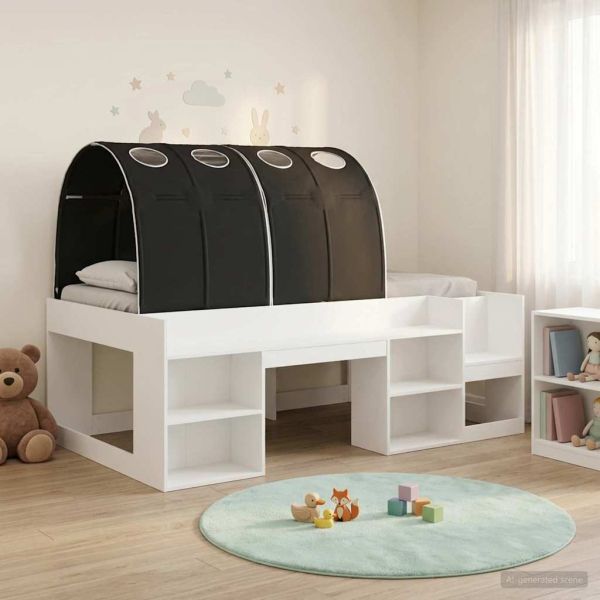 Легло с тунел 3 бр. Бяло и черно Инженерен дървен материал