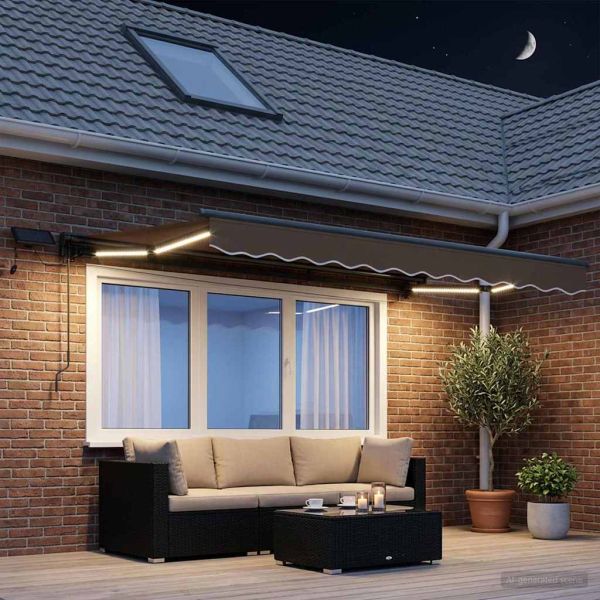 Ръчна рамка за сенник с LEDs Таупе 2,5 x 2 m