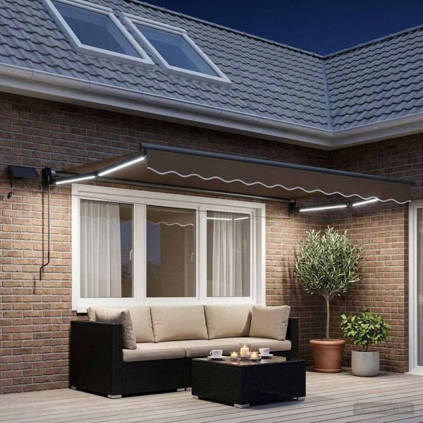 Ръчен изтеглящ сенник с LED светлини Таупе