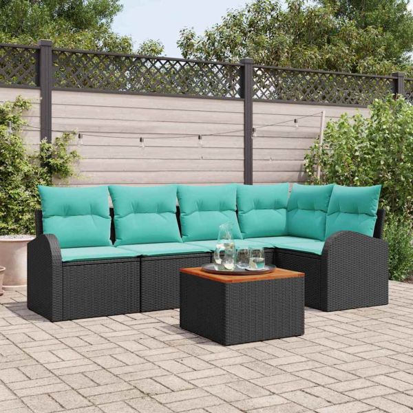 Градински Софа Комплект 6 pcs Черен и Туркоаз полиратан