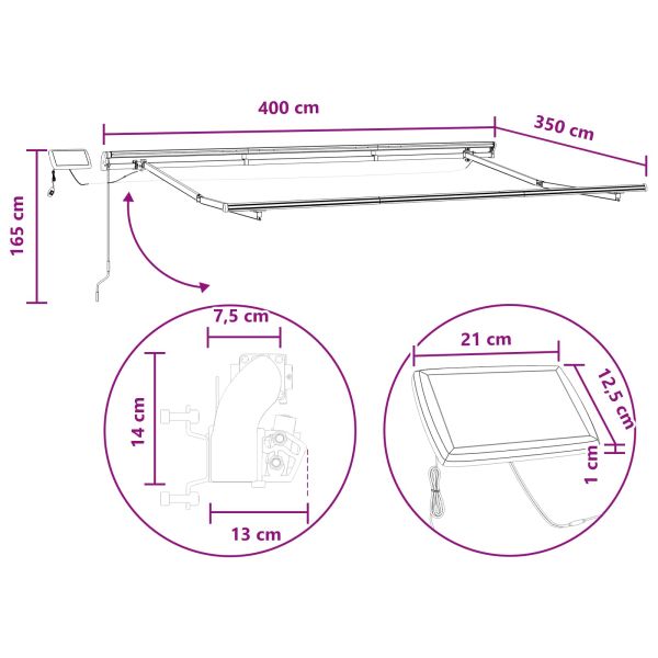 Прибираща се тента Пясък 400 × 350 cm Тъкан и алуминий