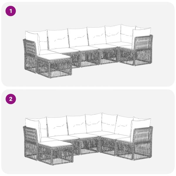 Градински Софа Комплект 7 pcs Сиво полиратан