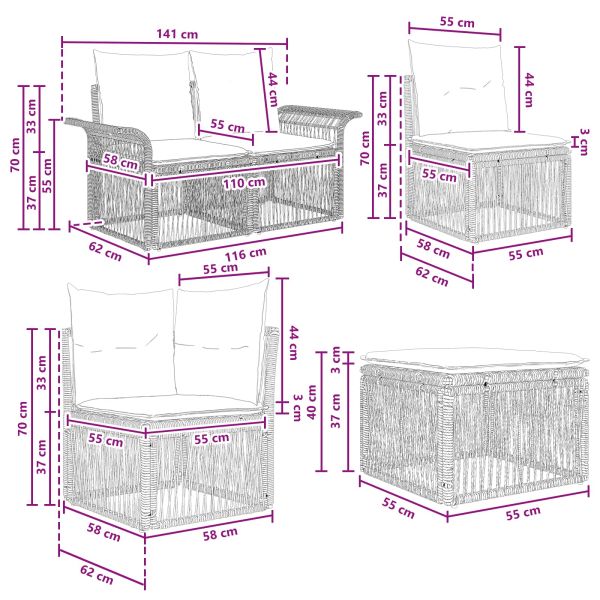Градински Софа Комплект 6 pcs Бежово полиратан