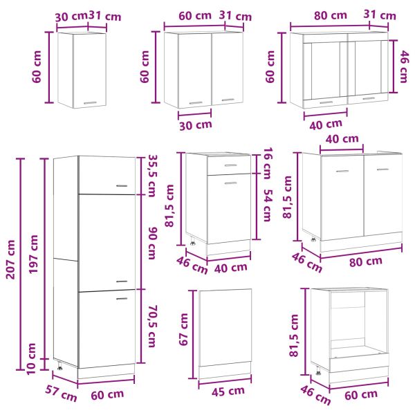 Кухненски единица Lyon 8 pcs Старо дърво Инженерна дървесина