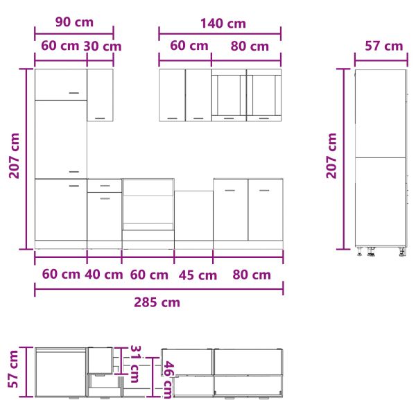 Кухненски единица Lyon 8 pcs Старо дърво Инженерна дървесина