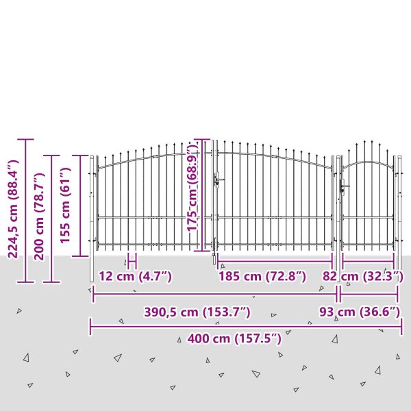 Градинска врата с заключване Woerden Сив 175 х 400 см Стомана