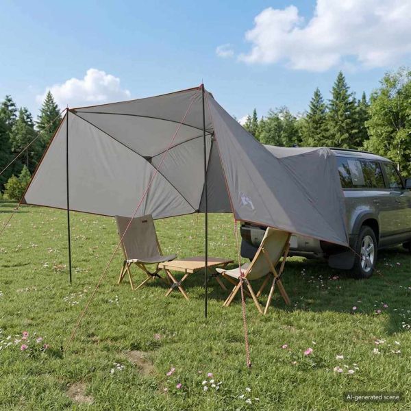Автомобилна палатка с покрив Сив и оранжев 308 x 215 x 220 см