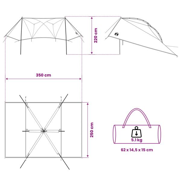 Автомобилна палатка Синьо 350 x 250 cm Полиестер и стомана