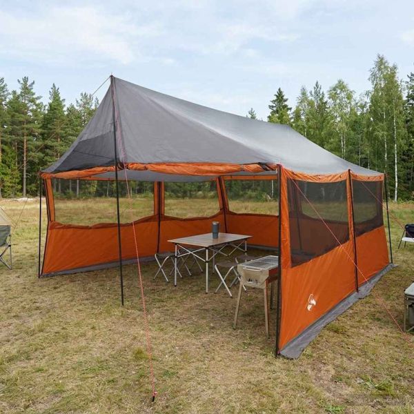 Семейна палатка с покрив Сив и оранжев 450 x 400 x 265 см
