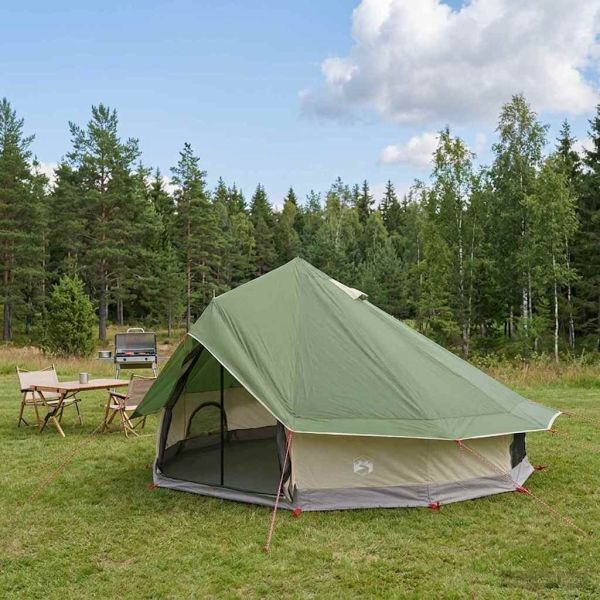 Палатка типи Зелено 700 x 700 x 395 см Полиестер и стомана