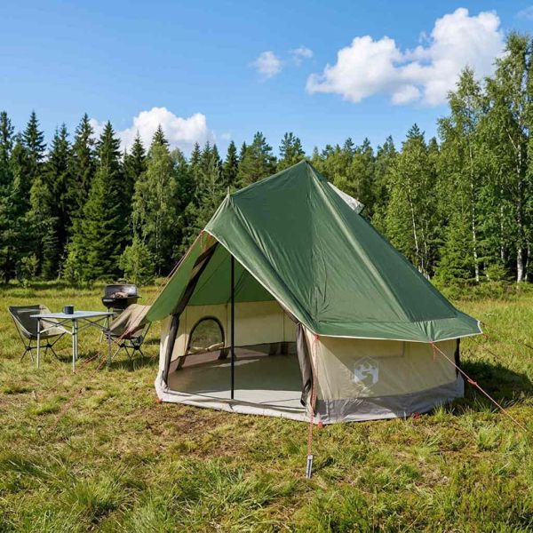 Палатка типи с покрив Зелено 250 x 250 cm Полиестер и стомана