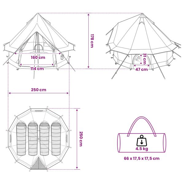 Палатка типи с покрив Зелено 250 x 250 cm Полиестер и стомана
