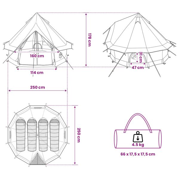 Палатка типи Кафяво Сиво 250 x 250 cm Полиестер и стомана