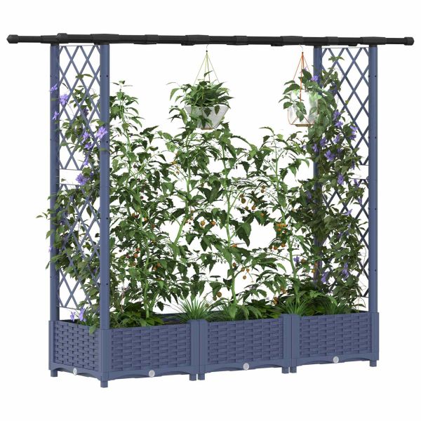 Повдигнато легло с решетка и покривка Сиво 164 x 40 x 121 см ПП